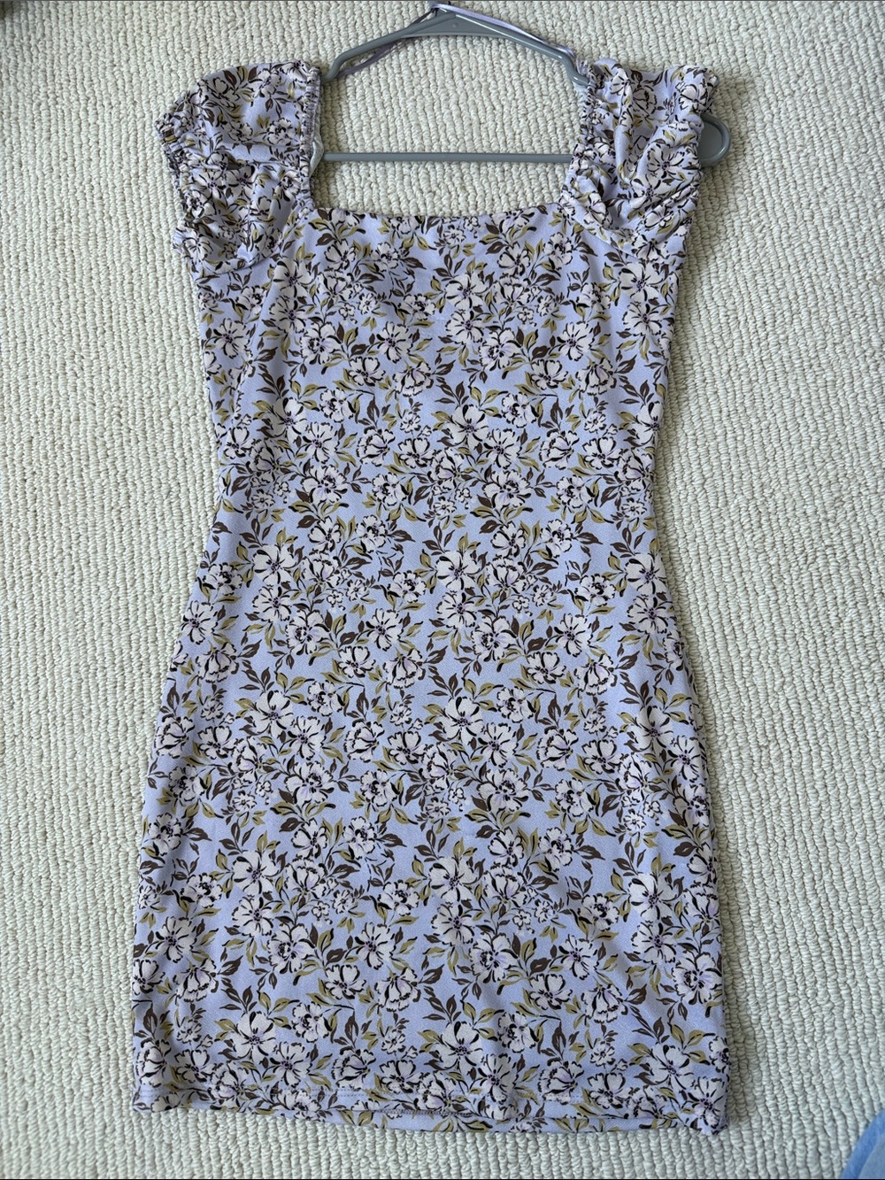 Sage Lilac Floral Square-Neck Mini Dress